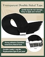 Vista 3 de Ugeat Extensiones de cabello humano con cinta invisible, extensiones de cabello negro azabache, fáciles de aplicar, 12 pulgadas, 20 unidades, 1.06 oz