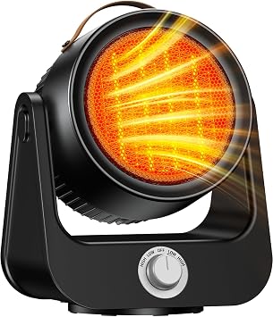 1500W PTC Ceramic Outdoor Electric Heater, 250Sq.ft 1S Heating, 4 Modes, 100 Vertical & Horizontal 3D Swing Patio Heaters for Outdoor Use, Tip-over&Overheat Table Top Heaters for Indoor Use Garage