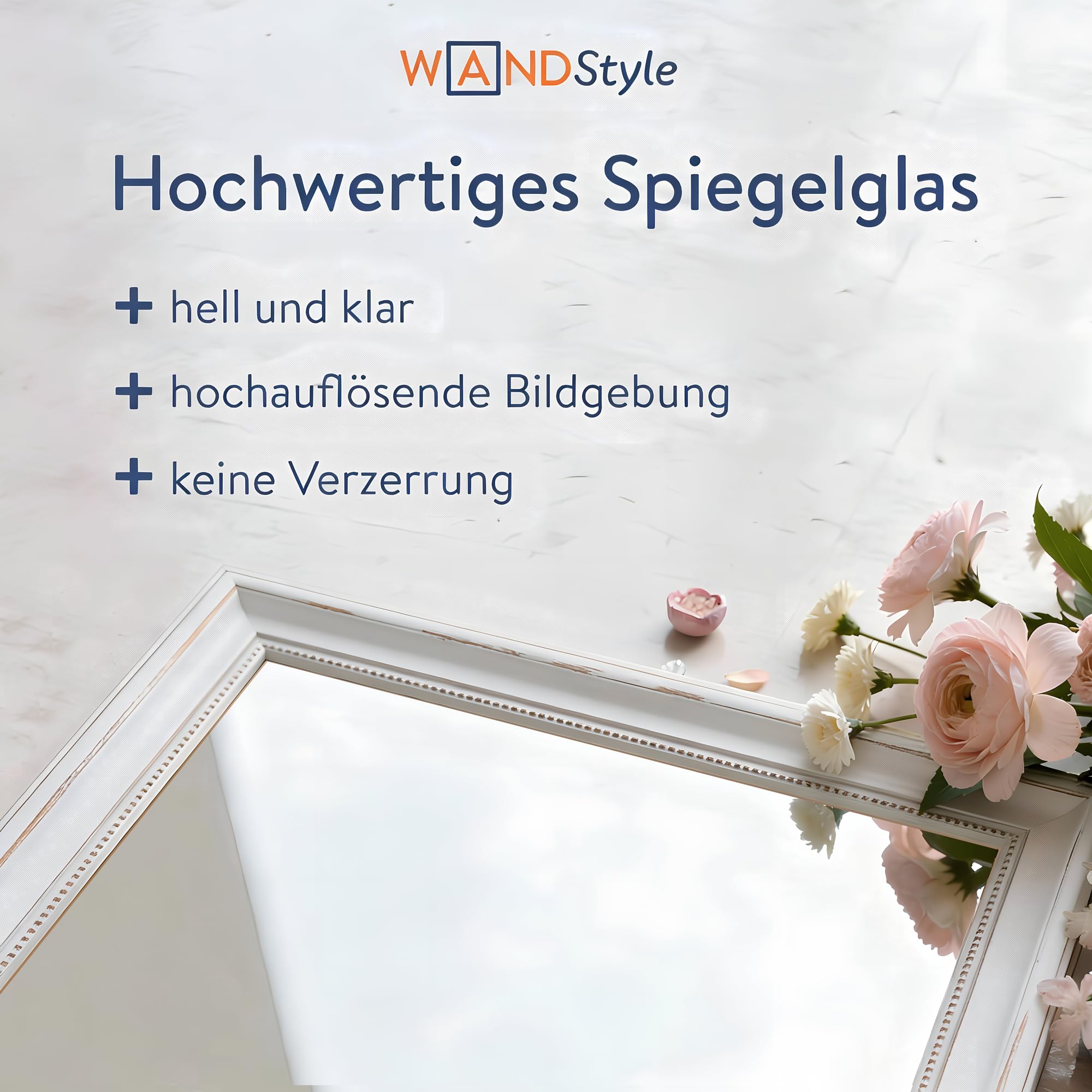 WANDStyle großer Spiegel Weiß, Barock Spiegel, großer Wandspiegel Vintage 60x80 cm, Hängespiegel groß, Badspiegel Holz, Flurspiegel Wand, Standspiegel, Mirror H550 - Made in Germany