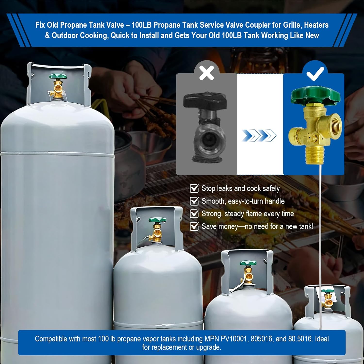 Propane Valve,100LB Propane Vapor Tank Service Valve Coupler with Manual & Automatic Bleeder Valve, POL Connection, Heavy Handle,10.2" Dip Tube–Fits for Grill,Heater,RV,Fryer,Outdoor Propane Setups.