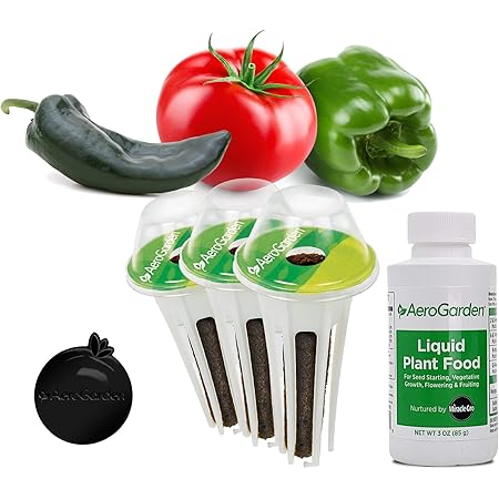 AeroGarden Jumbo Veggies Seed Pod Kit - Mega Cherry Tomato, Poblano Pepper, and Sweet Bell Pepper Seed Pods for Tall Gardens