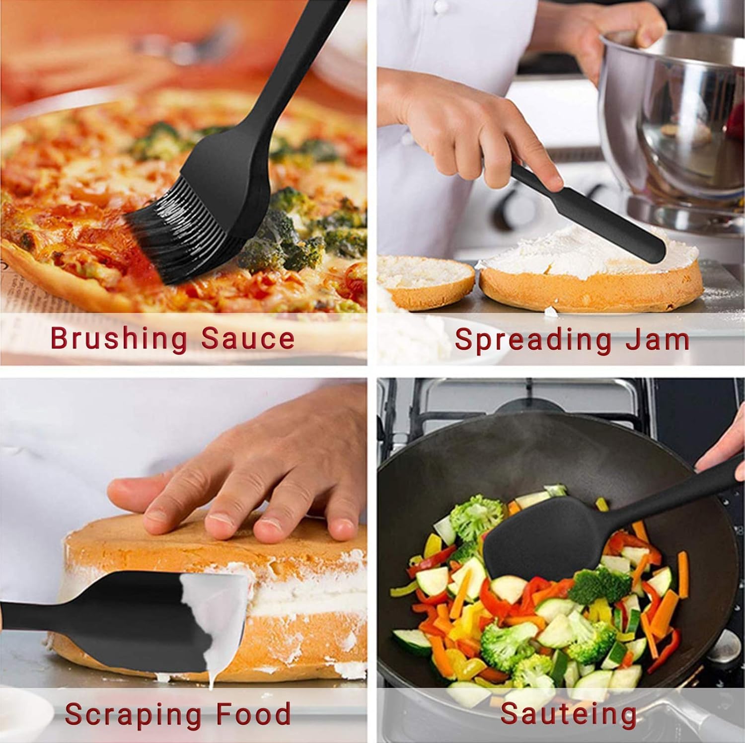 Juego de 6 espátulas de silicona de grado alimenticio, resistentes al calor, sin BPA, utensilios de cocina antiadherentes para cocinar, hornear y mezclar