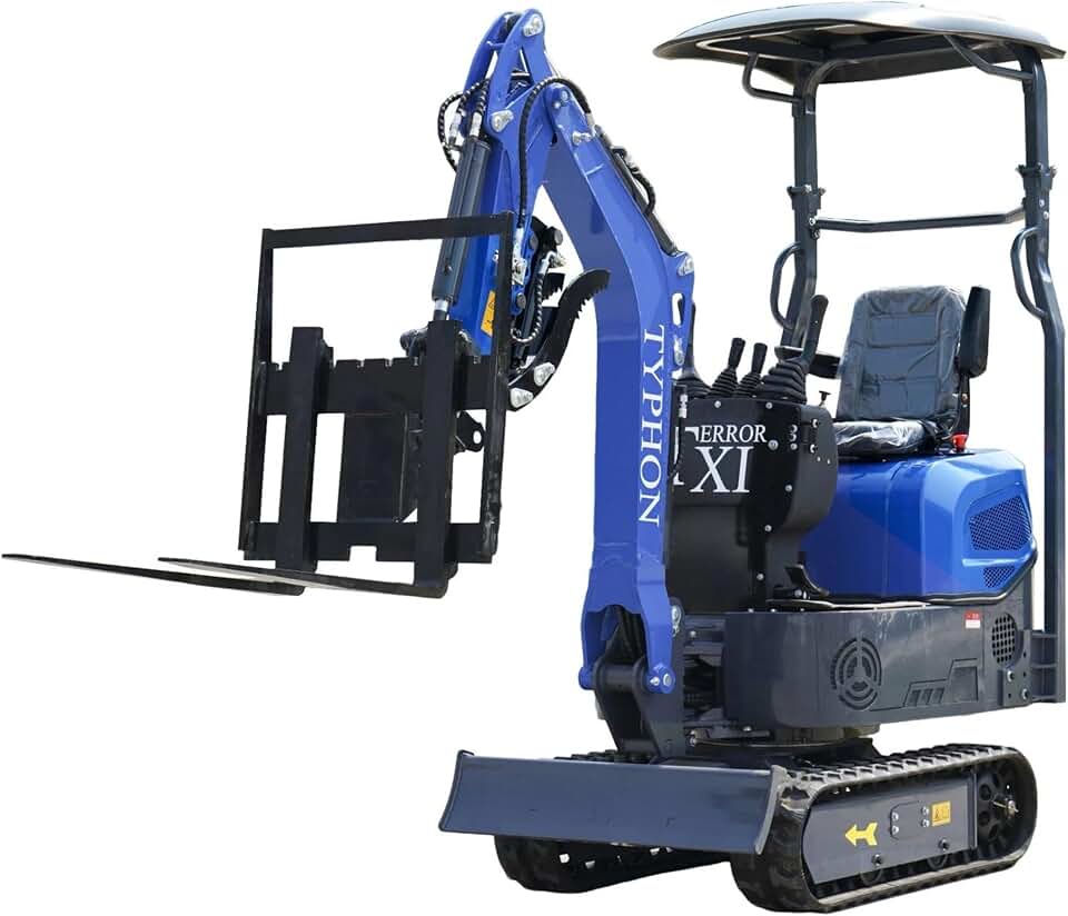 TYPHON Terror XI Mini Excavator 1.1 Ton Trench Digger with 13 Attachments | Canopy, Boom Swing, Quick Coupler | Compact Digger for Construction, Landscaping & Farming | EPA Certified