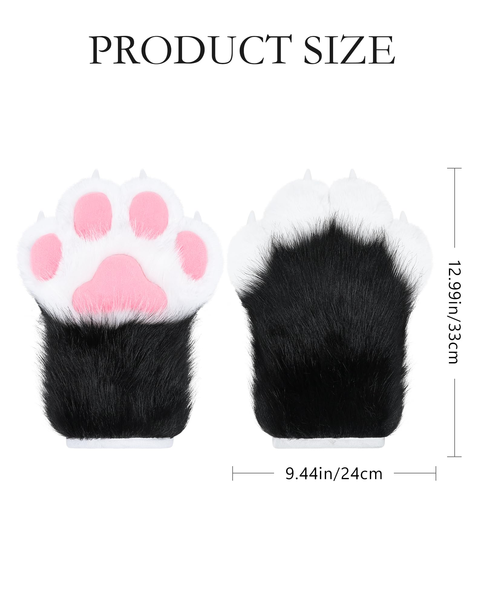 ZFKJERS Cosplay Animal Extended Fluffy Plastic Claws for Cat Fursuit Paws Gloves Adults Costume Accessories Set (Black-White) - Image 3