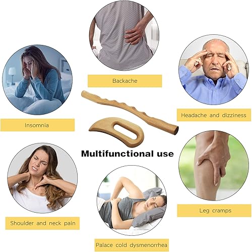 Miniatura 4 de Openfly Herramienta de rodillo de masaje de espalda de madera, 2 piezas, herramientas de masaje de terapia de madera para alivio del dolor de
