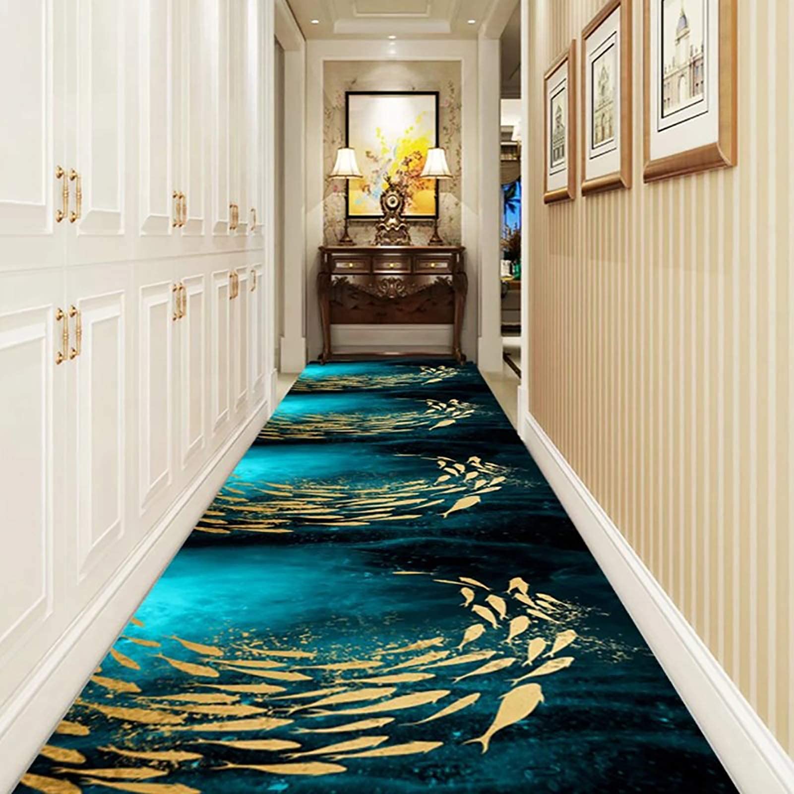 Tapis de couloir poisson d'or 3D lavable et antidérapant pour entrée