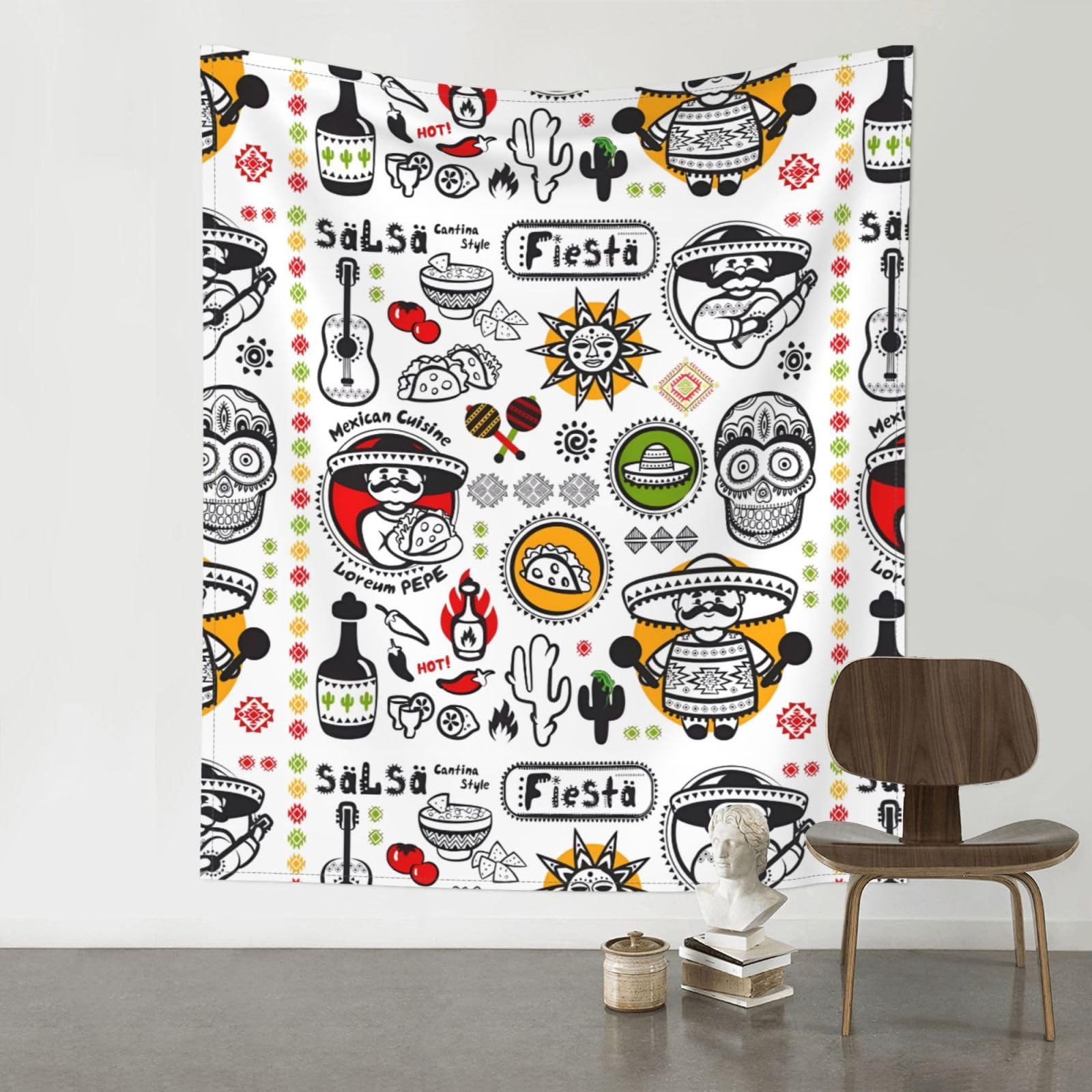 WHJSSF mexican salsa symbols Prints 60x51in Wall Tapestry Bohemian Throw Blanket Dorm Decor Beach Picnic Cover