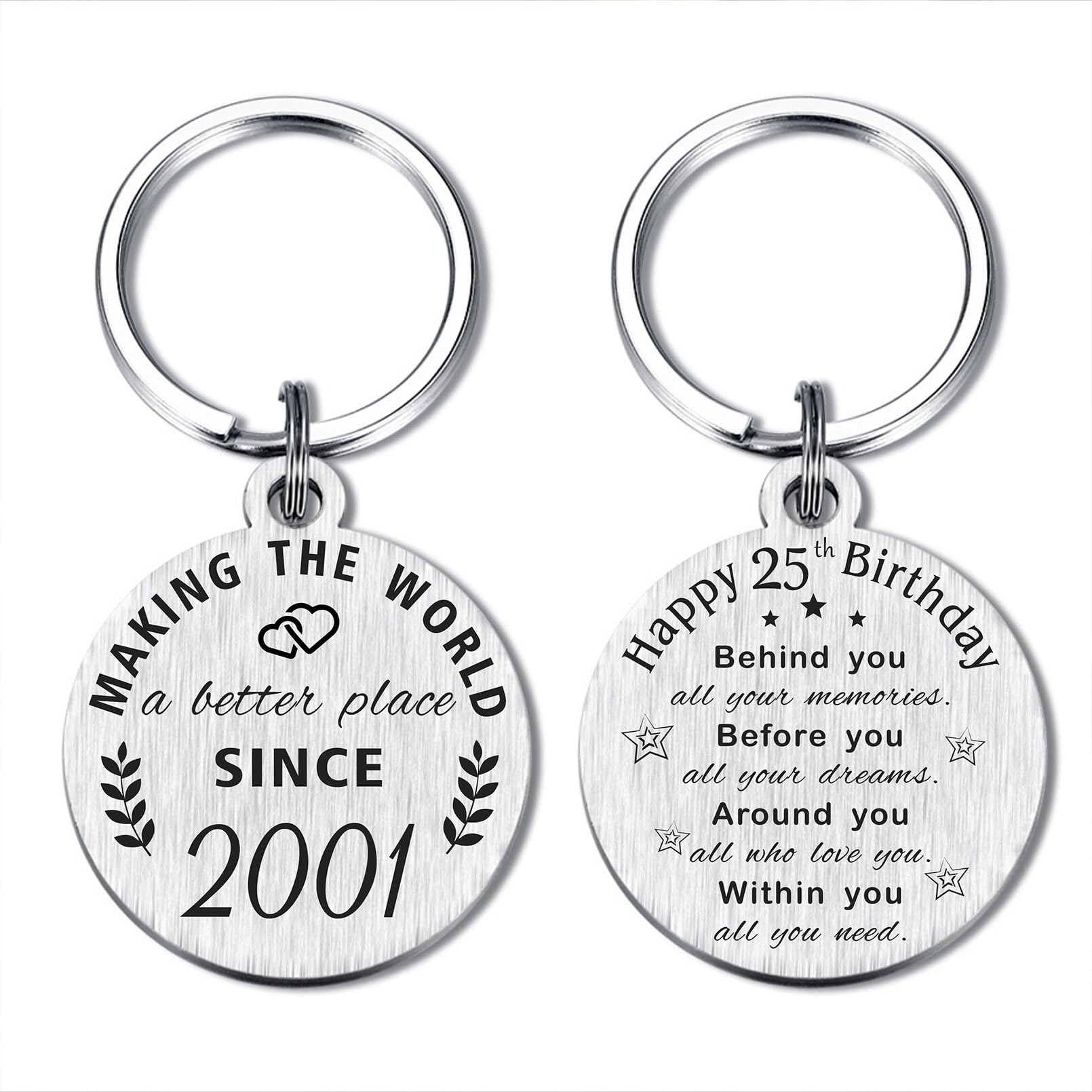 ABNTY 25th Birthday Gifts for Women Men, 25 Year Old Birthday Keychain, Born in 2001 Gifts, 2001 Birthday Decorations