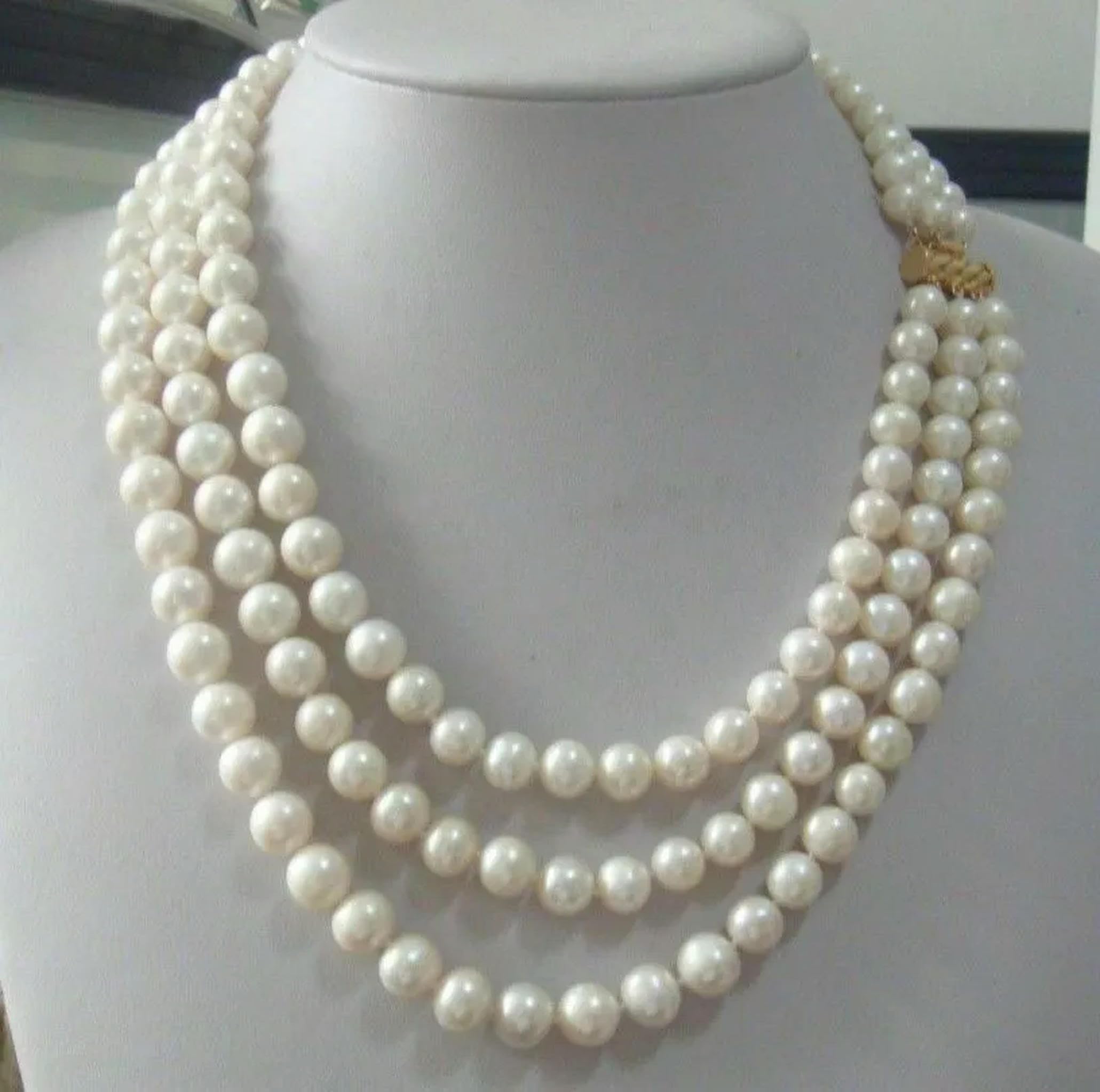 Natürliche AAA 9-10mm dreireihige Südsee weiße Perlenkette 18-22" 14k