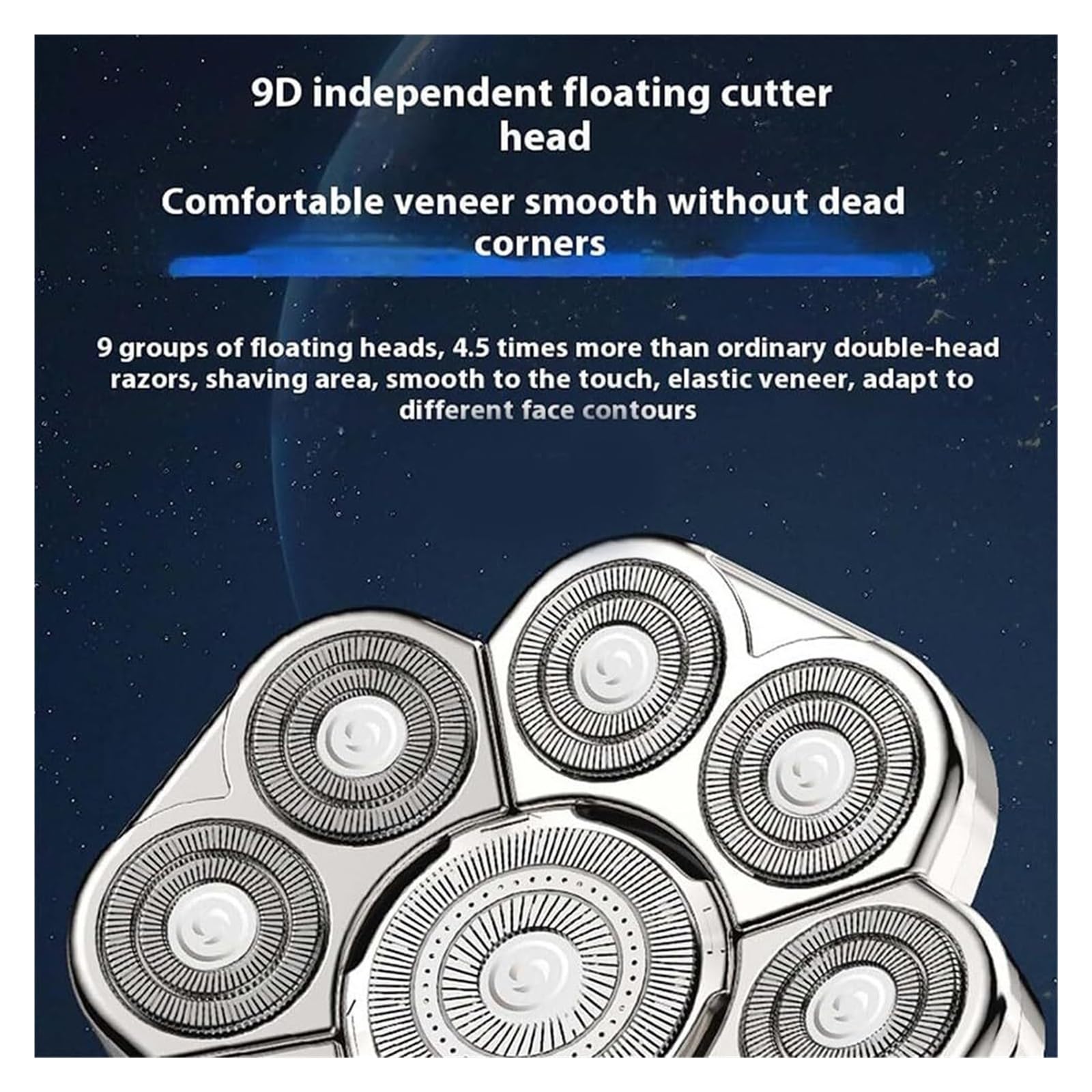 Rasoir à tête amovible, têtes de lame magnétique flottante 9D, rasoir électrique rechargeable 6 en 1 pour homme, rasage humide et sec IPX7 avec écran LED (7 têtes) (9 têtes)