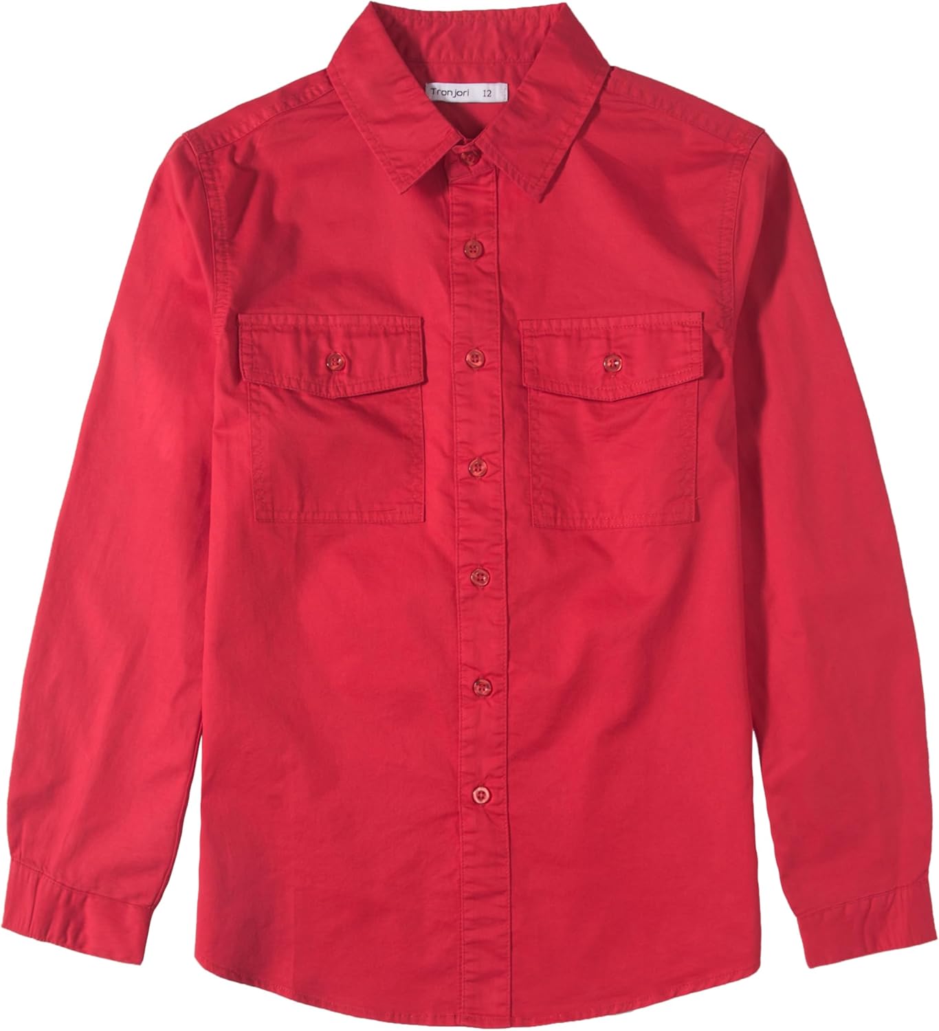 Tronjori Boys Button Down Long Sleeve Dress Shirt Two Pockets