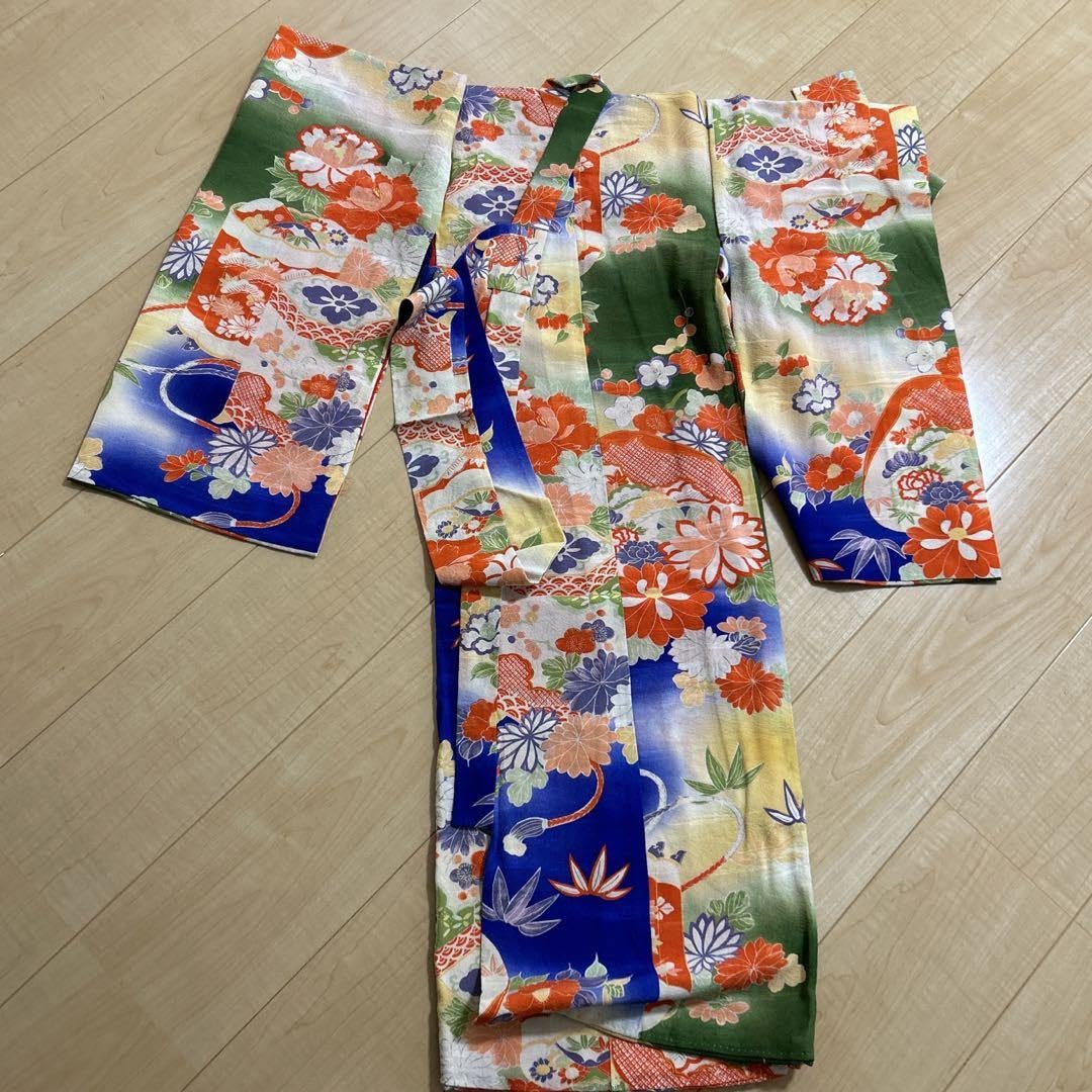 子ども着物　七五三　骨董　アンティーク　綿　絹　絣 子ども着物七五三骨董アンティーク綿絹絣