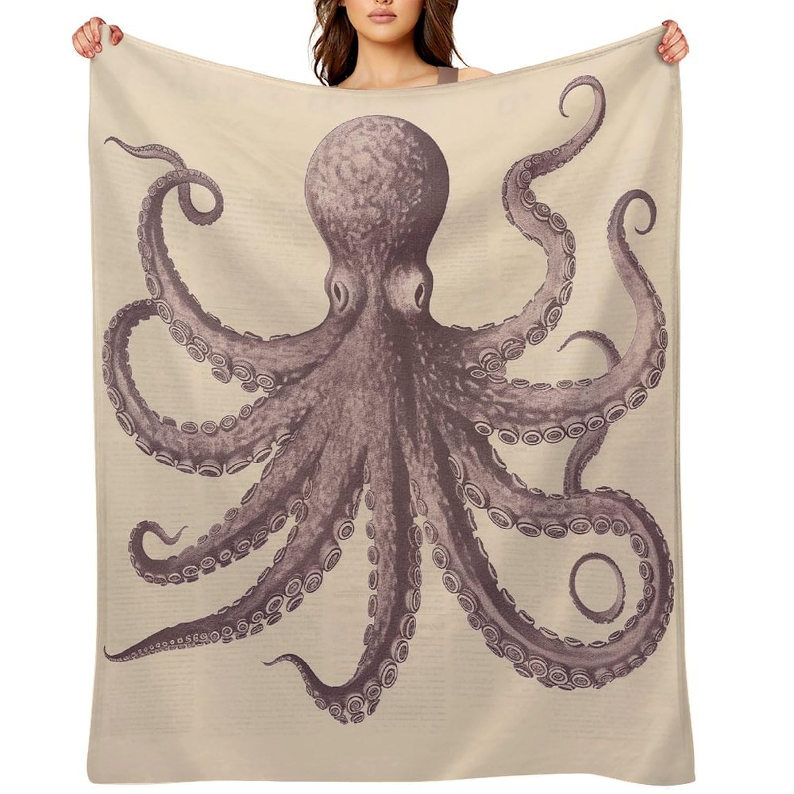 Vintage Octopus Throw Blanket for Couch and Bed Super Soft Warm Lightweight Throw Blankets Cozy Fuzzy Flannel Blanket Personalized Decorative Blankets for Sofa Decor 40"x50"