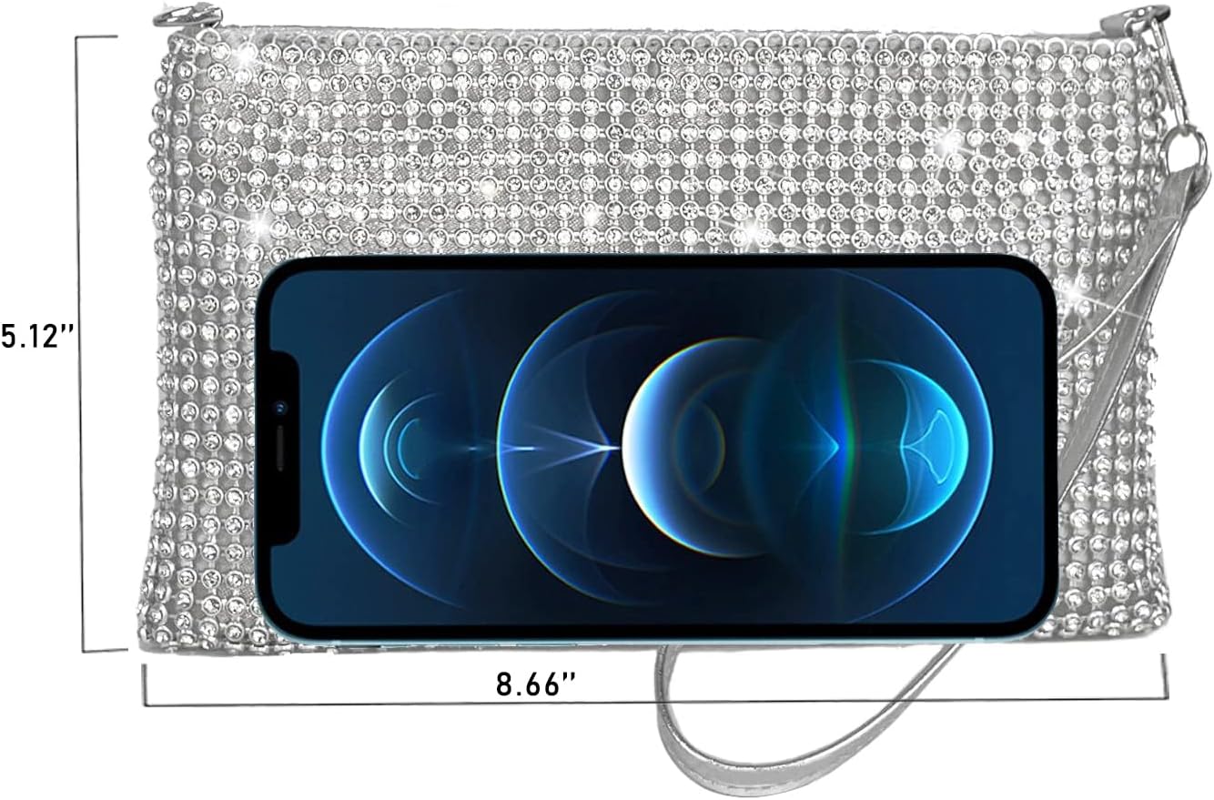 Silver Wristlet Clutch Purse for Women Evening Bags and Clutches Purses Bling Small Purse with Rhinestones Handbag