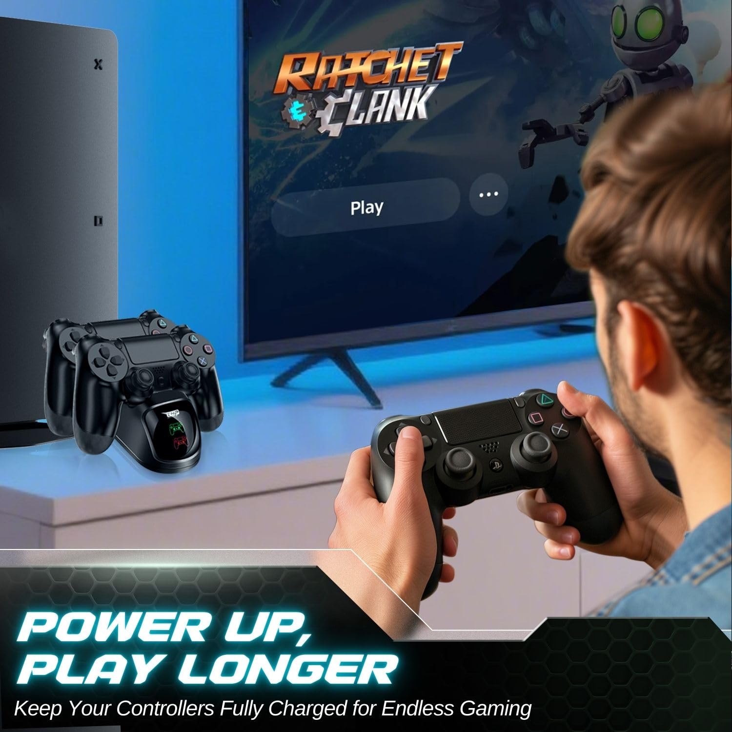 TNP Station de Charge pour Manette PS4-Chargeur Rapide avec Double Socle Port USB Dualshock et Base et Indicateur LED pour Sony Playstation 4 PS4 / Slim/Pro Contrôleur sans Fil avec Câble de Câble