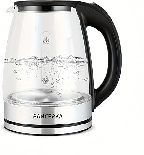 Electric Kettle, 1.8 Liter Electric Tea Kettle with LED Illuminated and High Borosilicate Glass, Hot Water Kettle, Auto Shutoff, Boil-Dry Protection, 360° Base