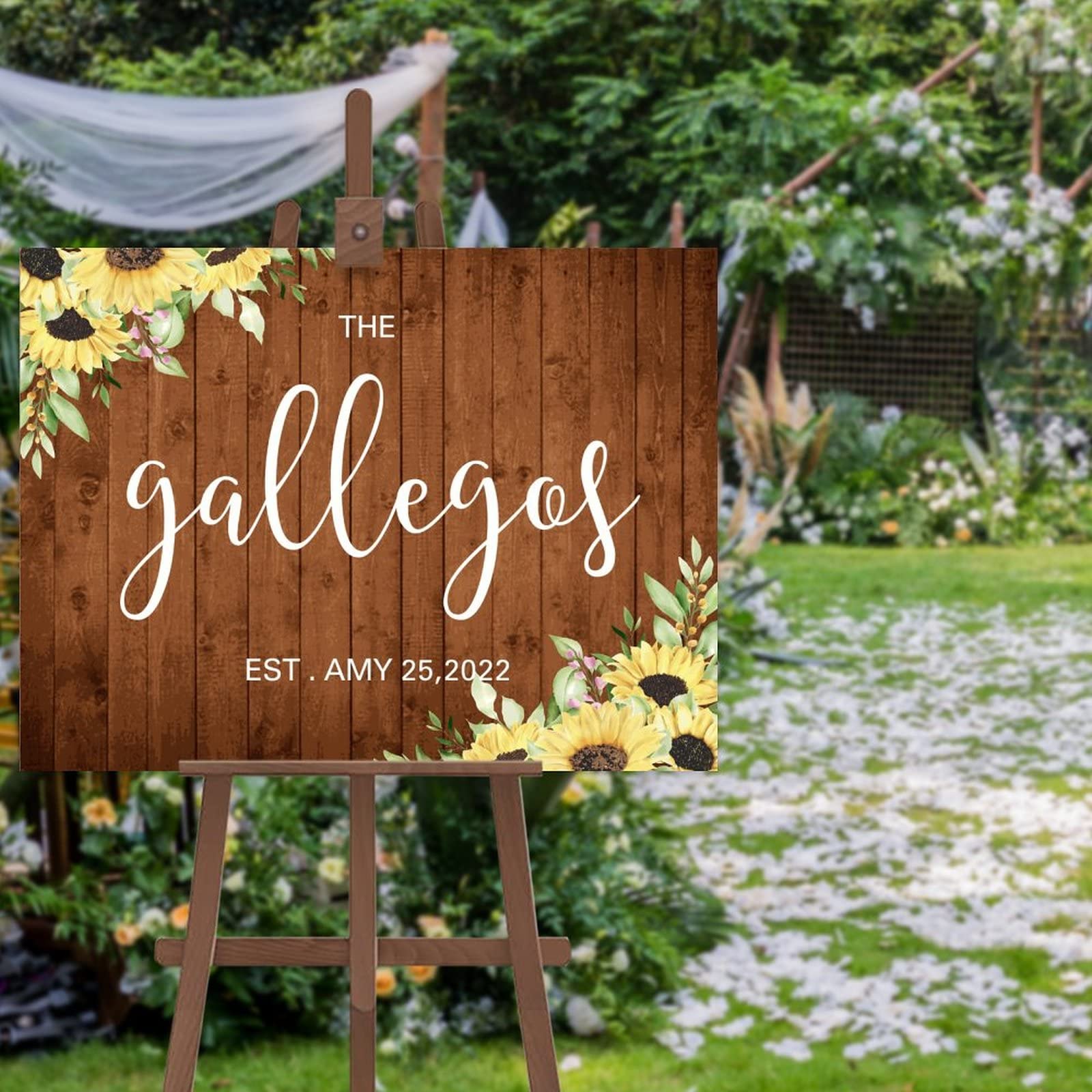 Panneau de bienvenue avec nom personnalisé pour un mariage d'été