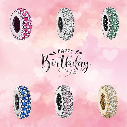 Miniatura 5 de Piedras natales de circonita cúbica, espaciador, dijes de cumpleaños para pulseras Pandora, azul, rojo, morado, transparente, verde, dorado, rosa,