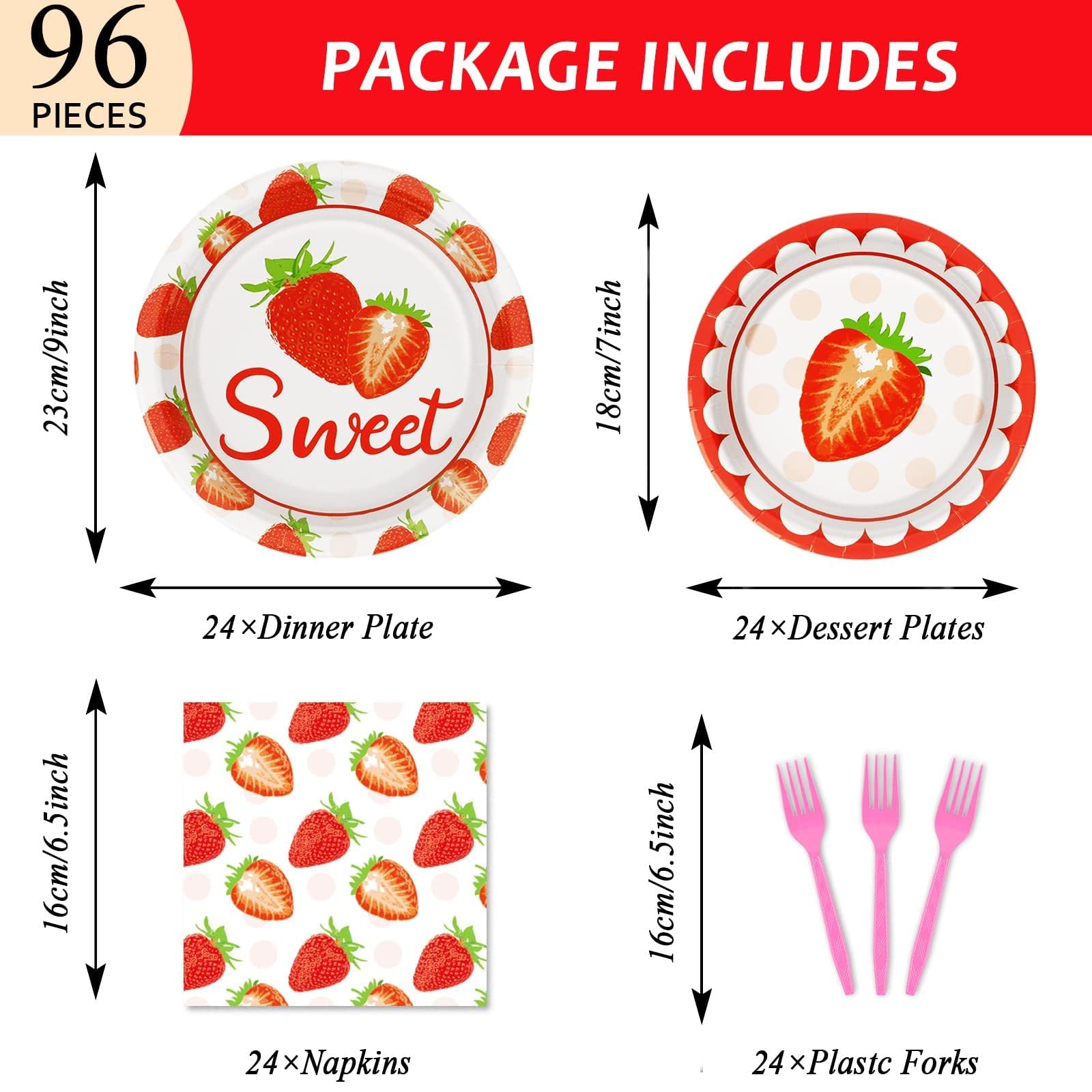 Snapklik.com : 96 Pcs Strawberry Party Plates And Napkins Party ...