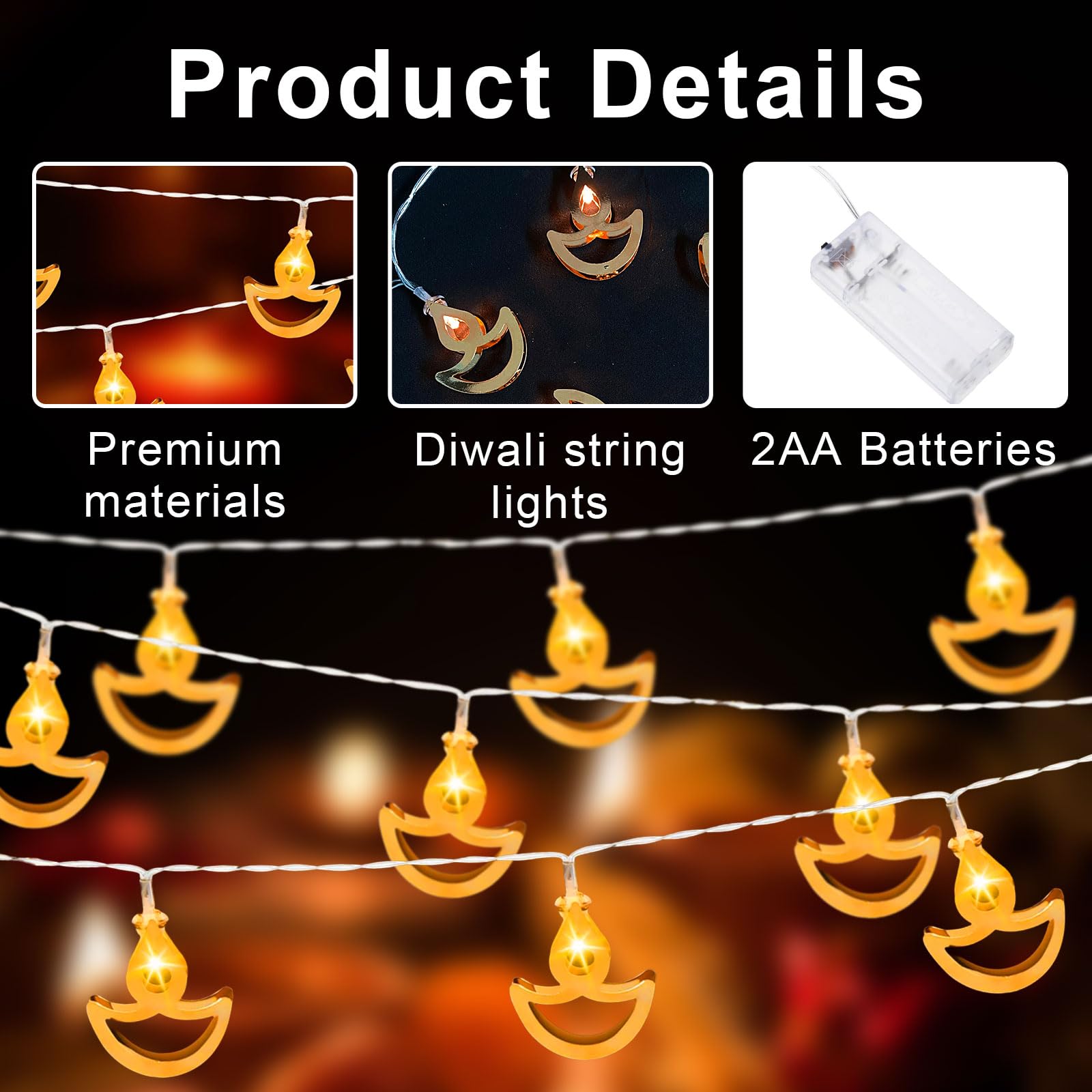 9.8FT 20 LED Diwali String Lights - Image 3
