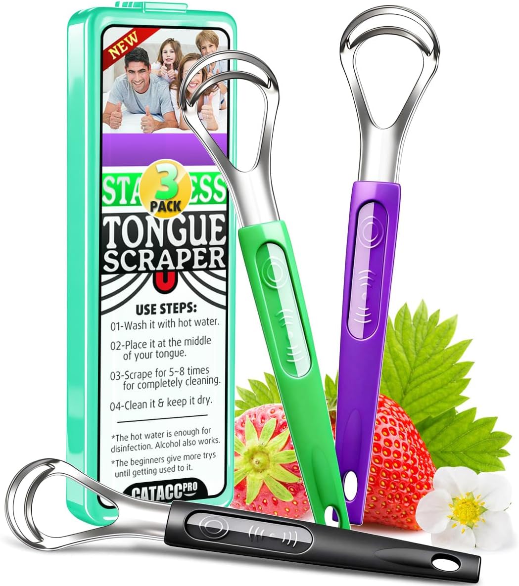 3 Pack Metal Tongue Scrapers for Kids Adults