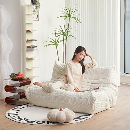 Miniatura 4 de N&V Fireside Sofá biplaza, sofá de suelo de mediados de siglo sin brazos, silla de piso de pana suave de alta calidad, sofá de espuma para sala de