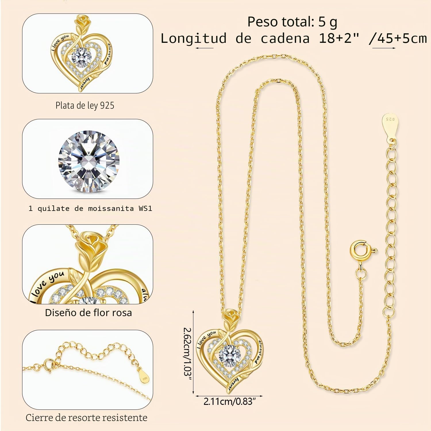 LAVUMO Collares Mujer Corazón Plata de Ley 925 Moissanite Joyas Regalos