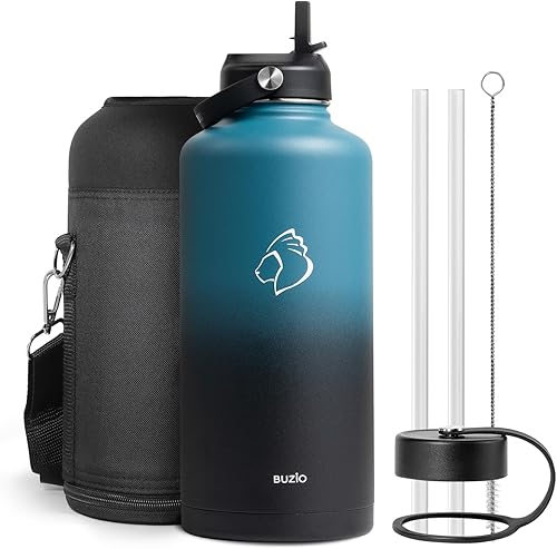 Miniatura 26 de BUZIO Botella de agua aislada de 24 oz, frasco de agua de boca ancha de acero inoxidable con tapa de pajita, frío durante 48 horas a prueba de