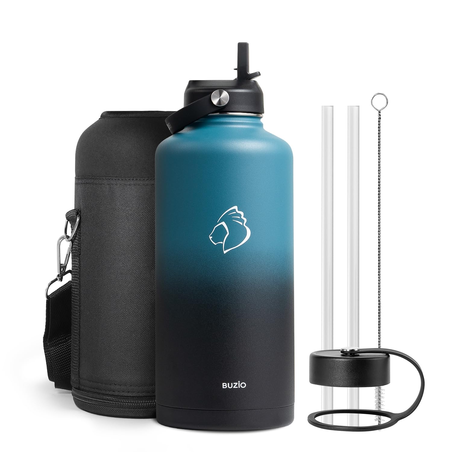 Half Gallon Stainless Steel Water Bottle with Straw Lid and Flex Cap, 87oz Modern Double Vacuum Stainless Steel Water Flask, Cold for 48 Hrs Hot for 24 Hrs Simple Thermo Canteen Mug,Indigo Crush