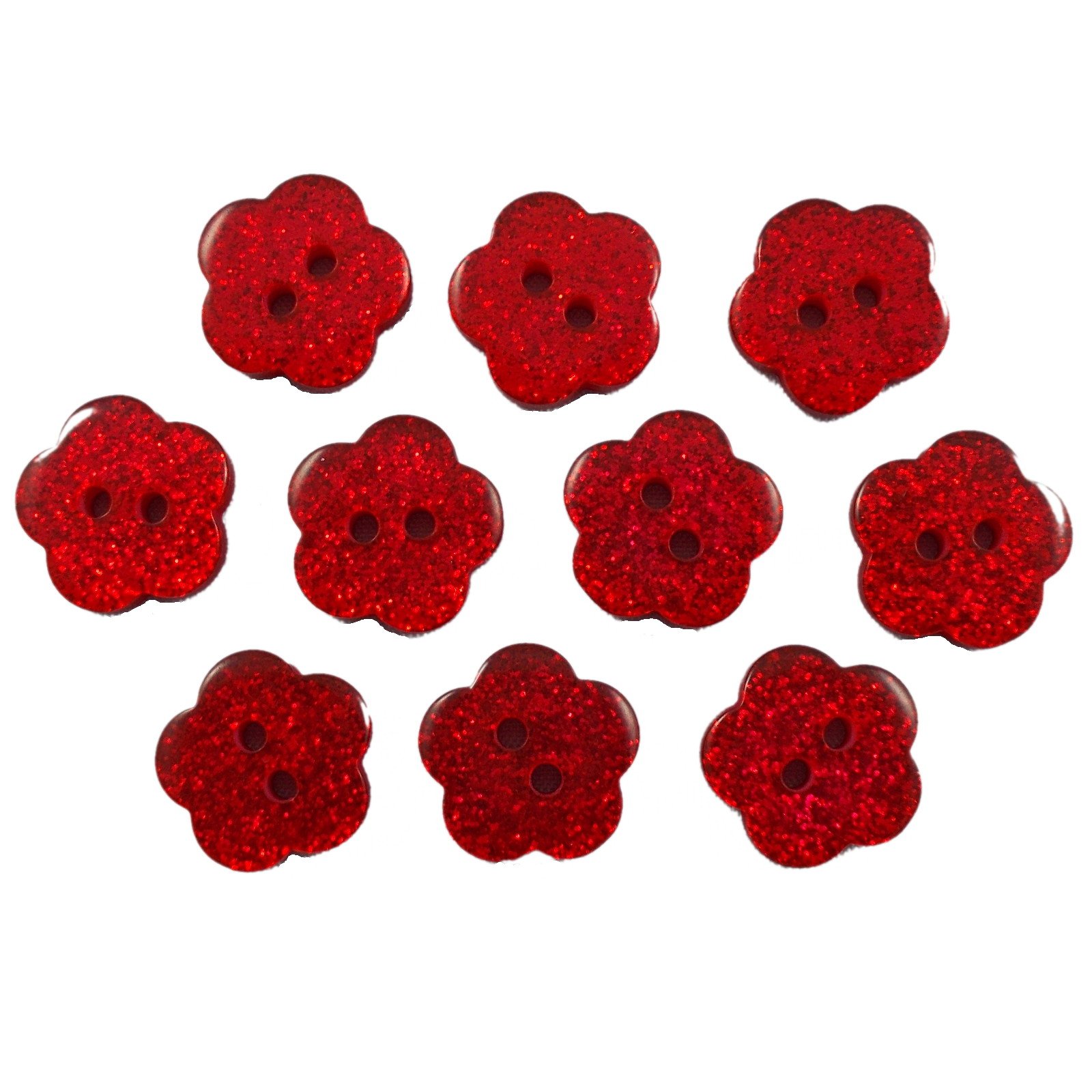 Colour Glitter Flower Shape Buttons 14mm Pack of 10 (Red)