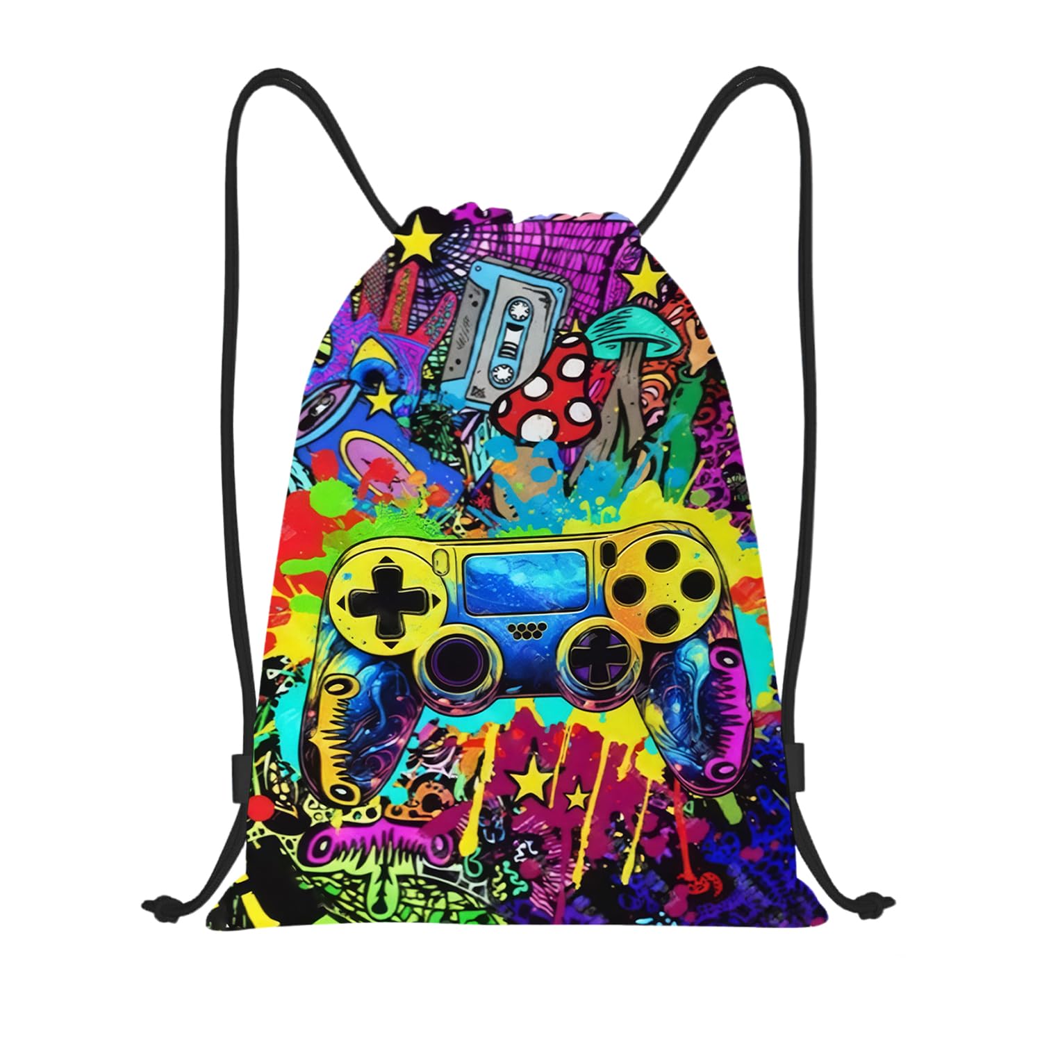 Komergave Gamer Drawstring Bag for Boys, Reusable Video Game Swim PE Bag for Kids, Portable Personalised Sports String Backpack Waterproof Gaming Swimming Bags for School Travel Picnic Hiking Beach