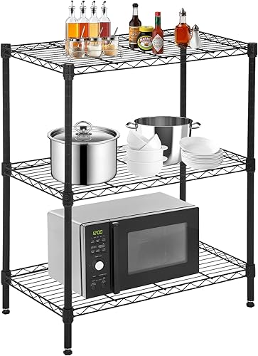 BLKMTY Estante de cocina de 3 niveles, estante de almacenamiento ajustable, estante de metal para microondas, estantes NSF de 13.2 pulgadas de