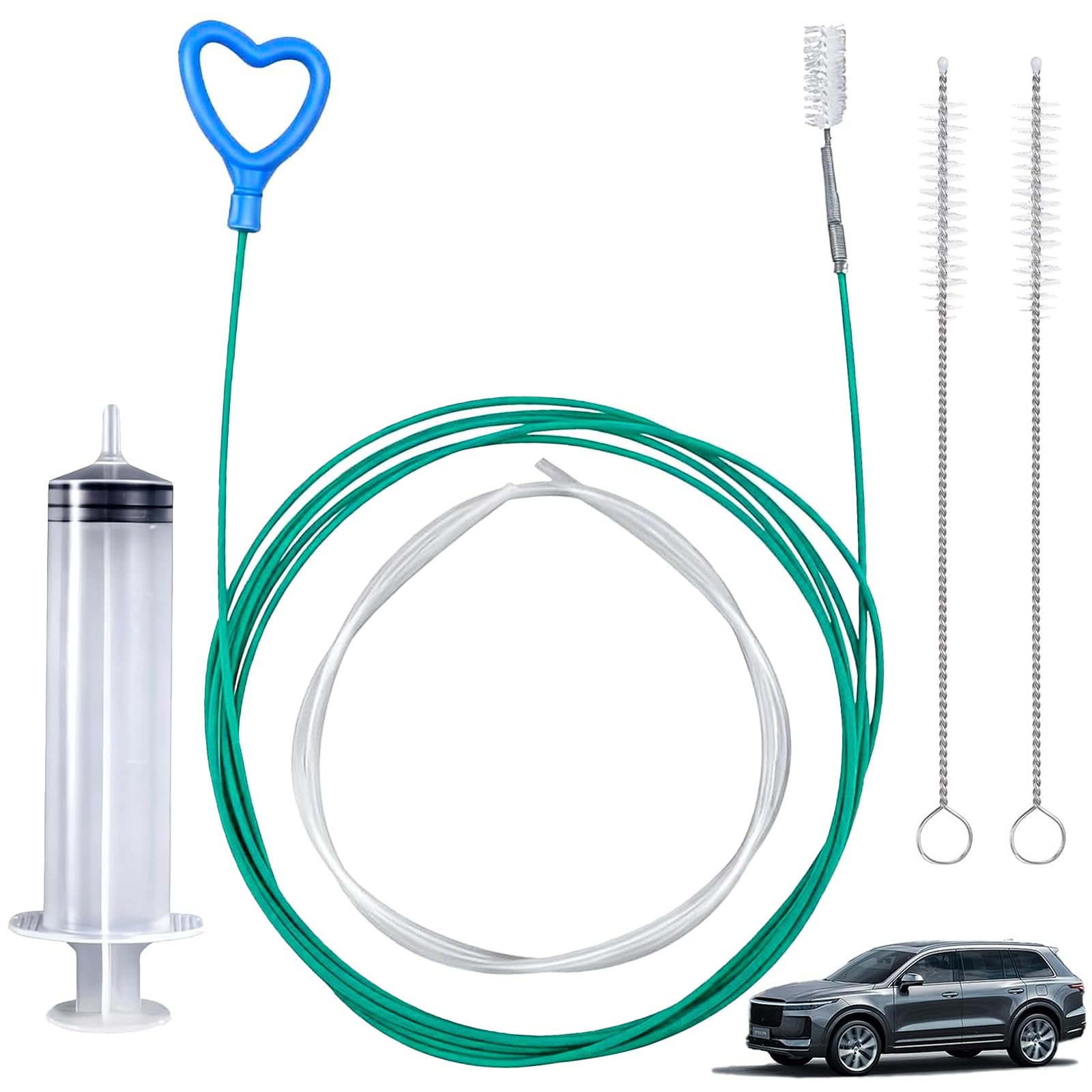 Myrkalatoy White Sunroof Drain Cleaning Tool - Car Drain Hole Cleaning Brush - 3M Car Drain Hole Unclogging Soft Brush With 2 Pack 24Cm Cleaning Brush+Syringe For Car Sunroof Wiper Drain Hole