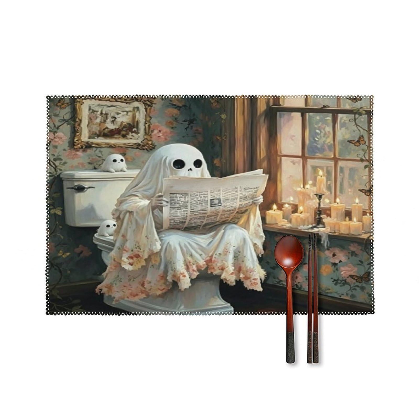 Fekiloot Style Ghost Halloween Placemats Set Of 6,Table Mat