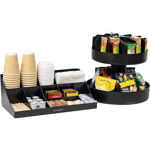 Mind Reader SNACOMORG-BLK Coffee Condiment and Snack Organizer, Home, Office, Breakroom, 2 Pack, Black