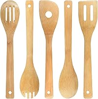 Vista 8 de Juego de 5 cucharas de madera para cocinar, cucharas de bambú talladas, accesorios de cocina para cocinar, utensilios de cocina, espátulas, regalos