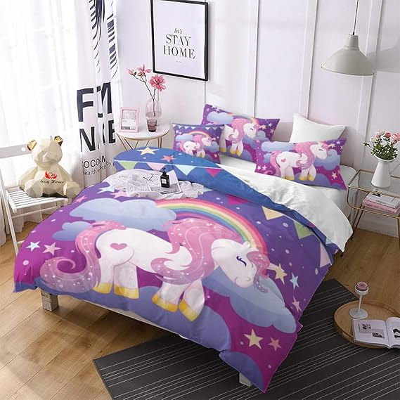 Girls Unicorn Bedding Set Queen Size Girls Duvet Cover Cute