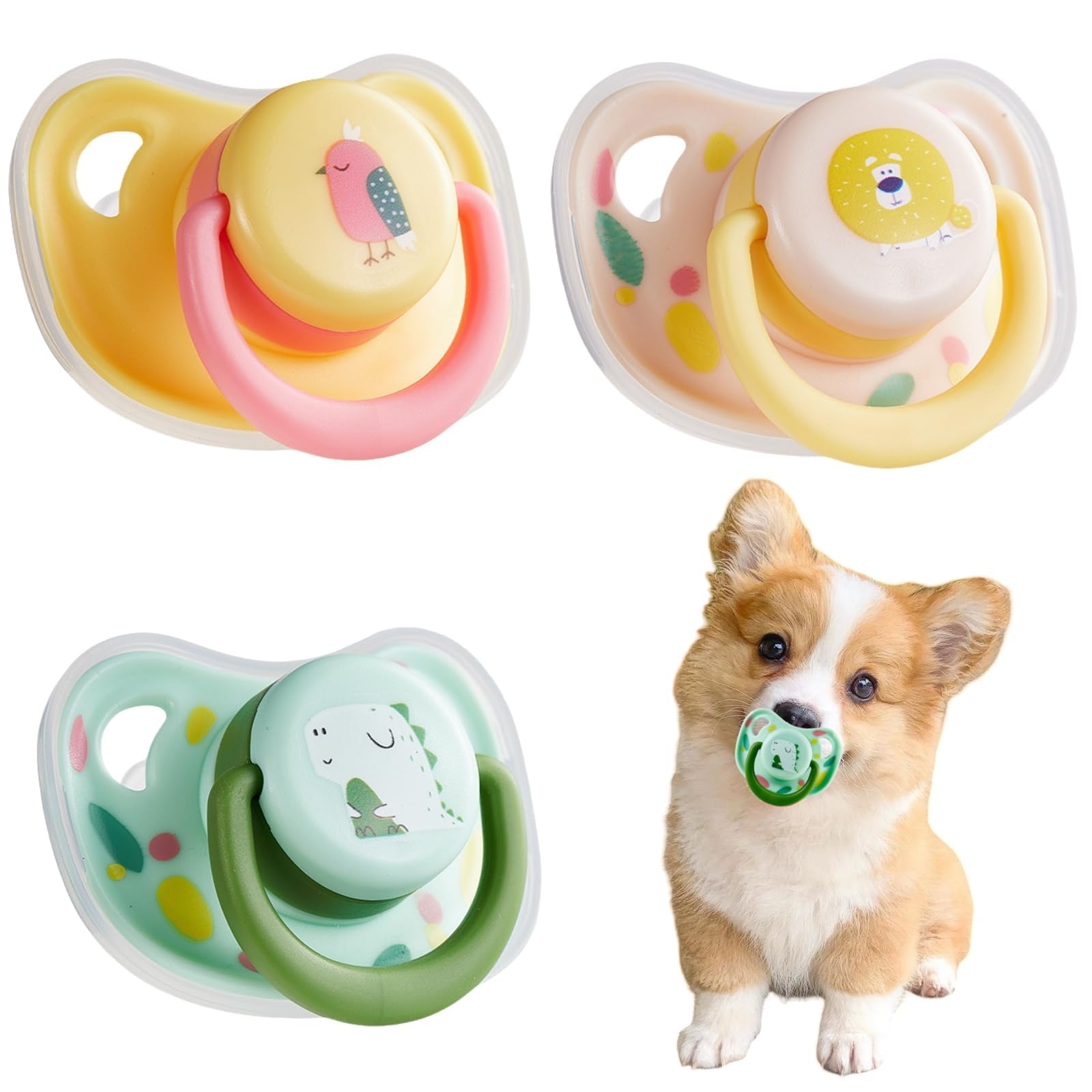 Dog Pacifier Chew Accessory (3 Pack), Azonee Silicone Puppy Calming Soother for Small Dogs, Pet Dummy Chew for Teething and Anxiety Relief