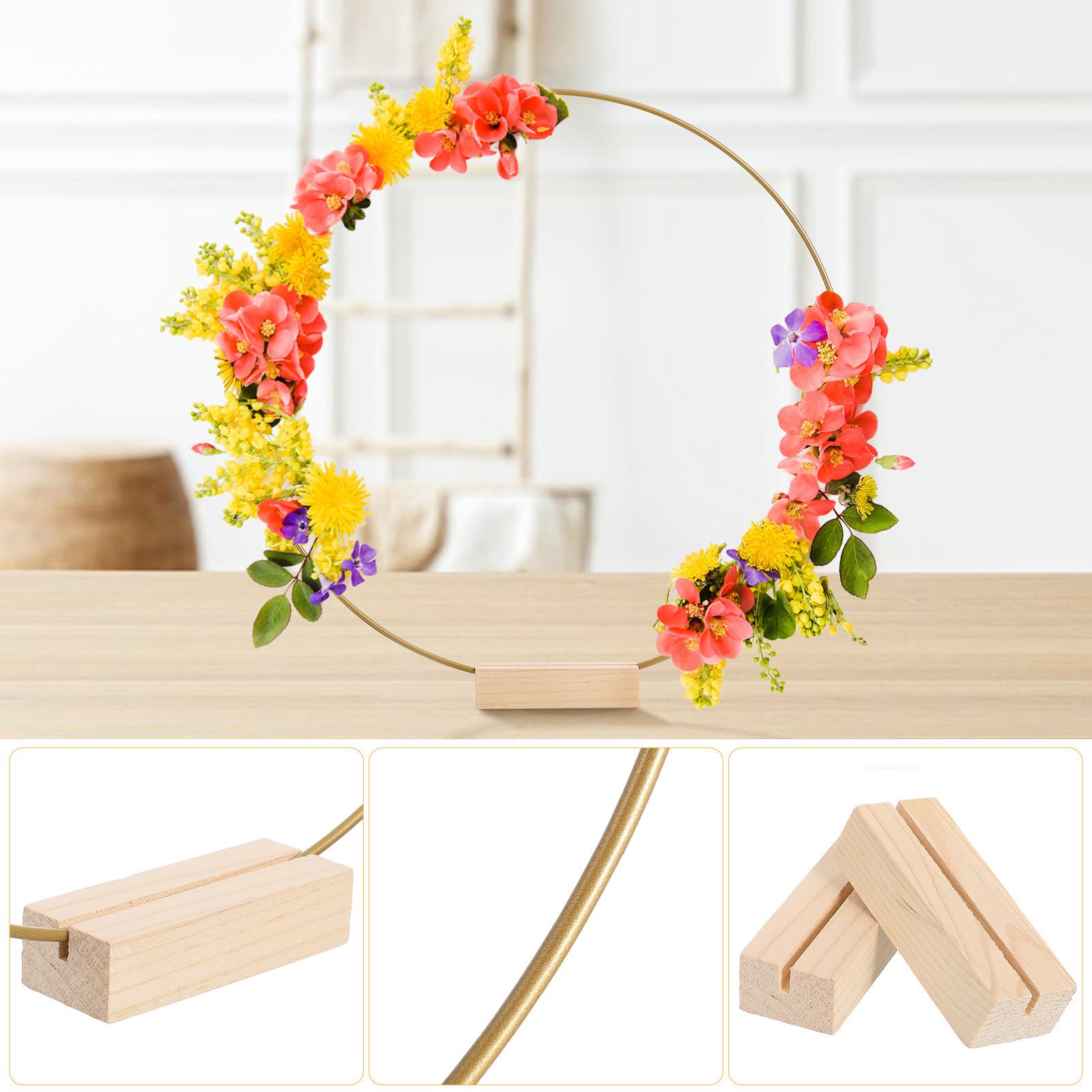 TEHAUX Aros Decorativos de Metal 10 Piezas 30cm con Base de Madera