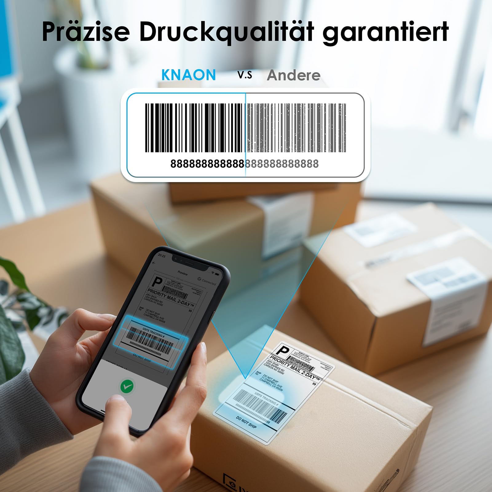 KNAON Bluetooth Etikettendrucker, 4x6 Thermodrucker Label Printer, Labeldrucker Versandetiketten Drucker für DHL UPS DPD FedEx, Etsy Shopify, Weiß