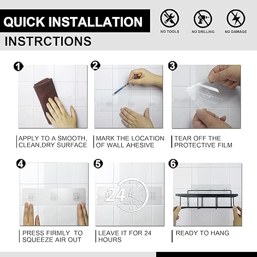 Miniatura 3 de Estante organizador de ducha con ganchos, organizador de almacenamiento, se puede montar en la pared sin agujeros para baño, baño, baño, (paquete de