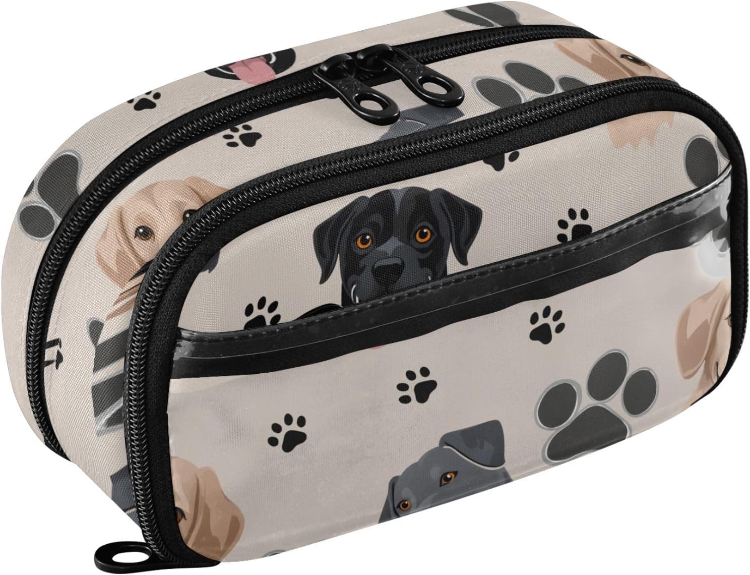 ALAZA Dog Footprint Pattern Large Capacity Pencil Case, Aesthetic Stationery Organizer Bag with Clear PVC Window, High Capacity Pen Pouch with Dividers for School Office Travel