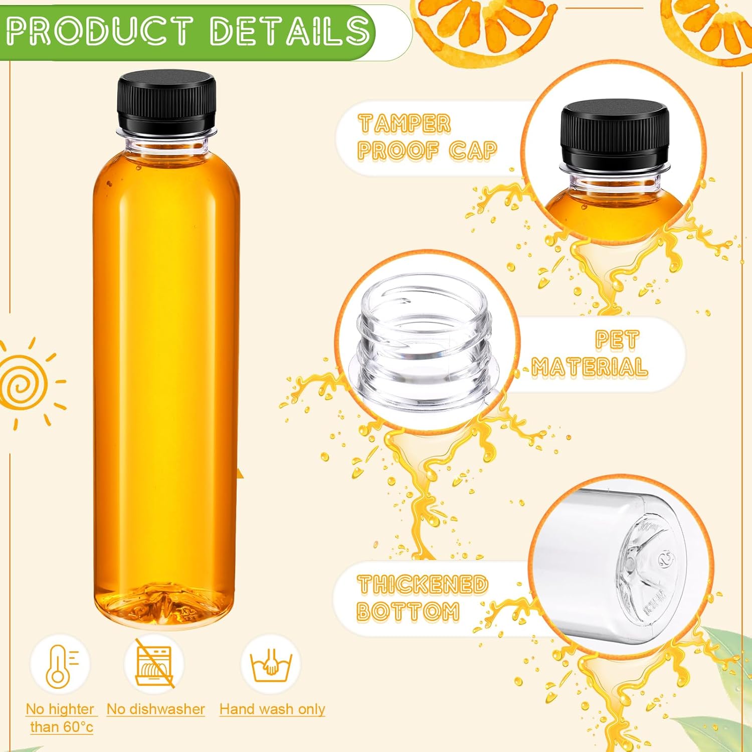 Dandat 50 Pcs 10 oz Clear Plastic Juice Bottles with Caps Reusable Empty Sensory Bottles Bulk Disposable Drink Storage Containers for Juicing, Drinking and Other Beverages - Image 3