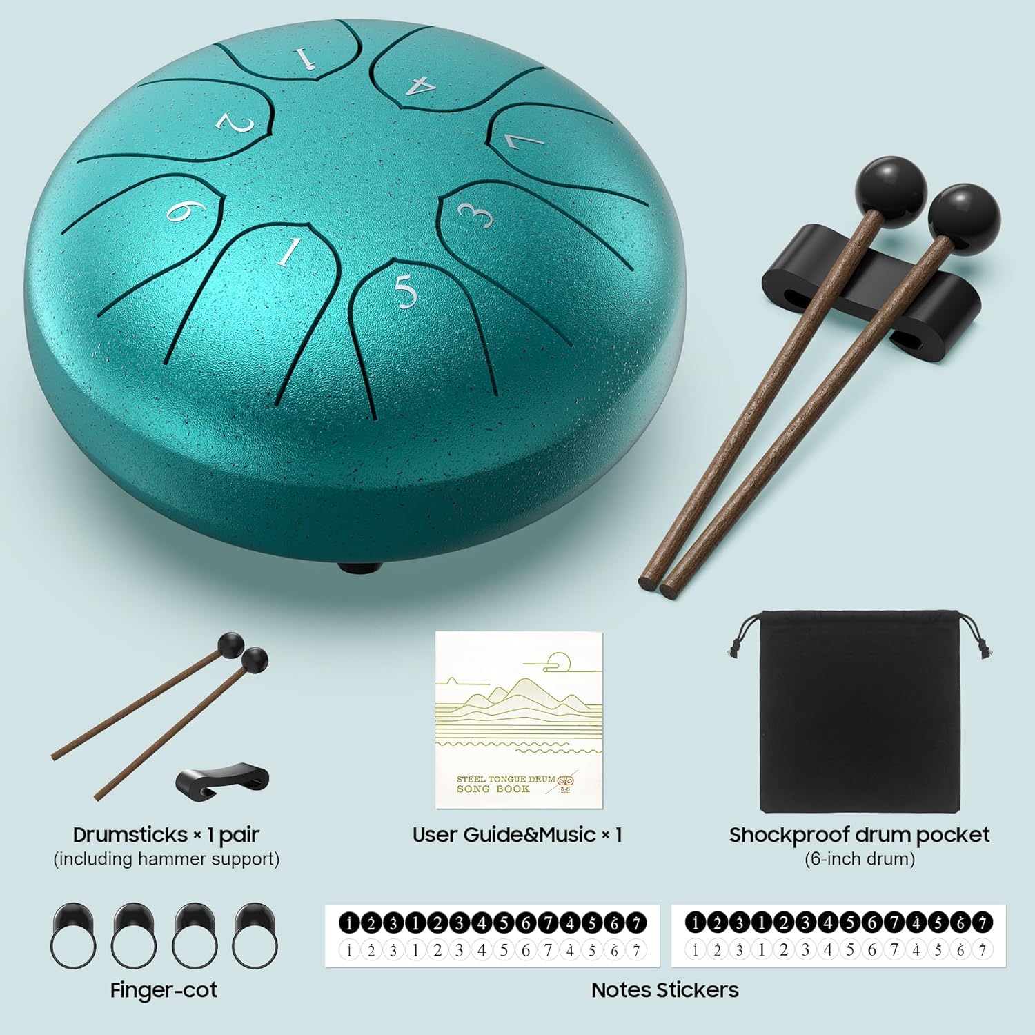 NOPWOK Tamburo a Lingua in Acciaio 8-Toni 15,2 cm Chakra Tank Trommel, Strumento di Guarigione Musicale, Educazione Prenatale, Intrattenimento, Meditazione, Yoga, Zen, Regalo (Turchese)