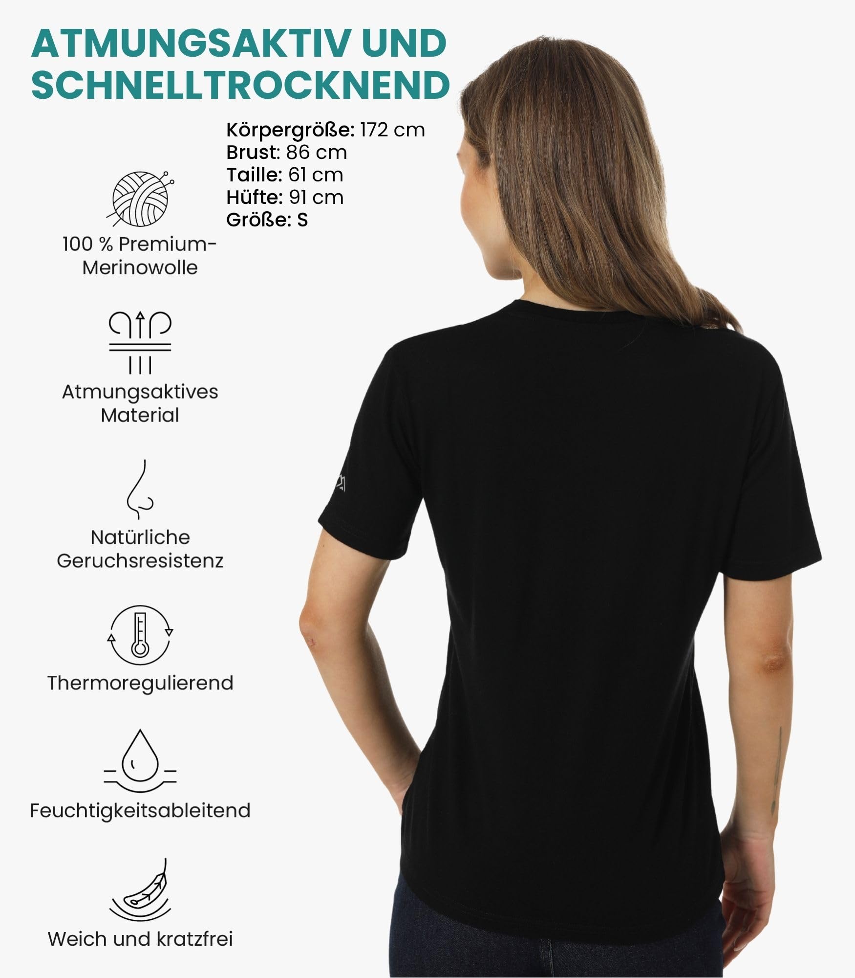 Merino.tech 100% Merino T Shirt Damen - Merinowolle Sport Wandern Thermoshirt Damen + Wandersocken