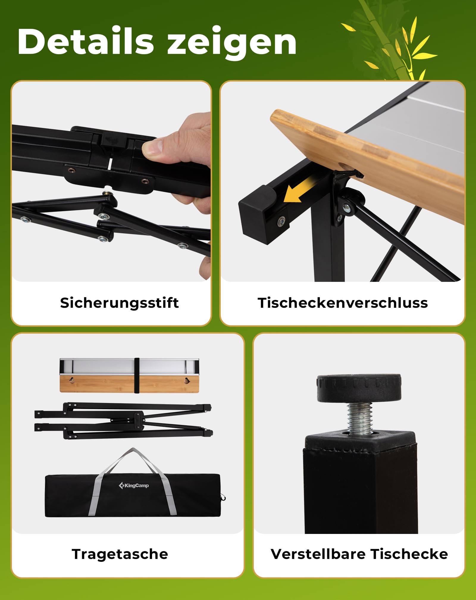 KingCamp Campingtisch klappbar Klapptisch mit Aluminiumrahmen Aufrollbare Tischplatte für 4-8 Personen Campingtisch faltbar mit Tragetasche belastbar bis 80 kg