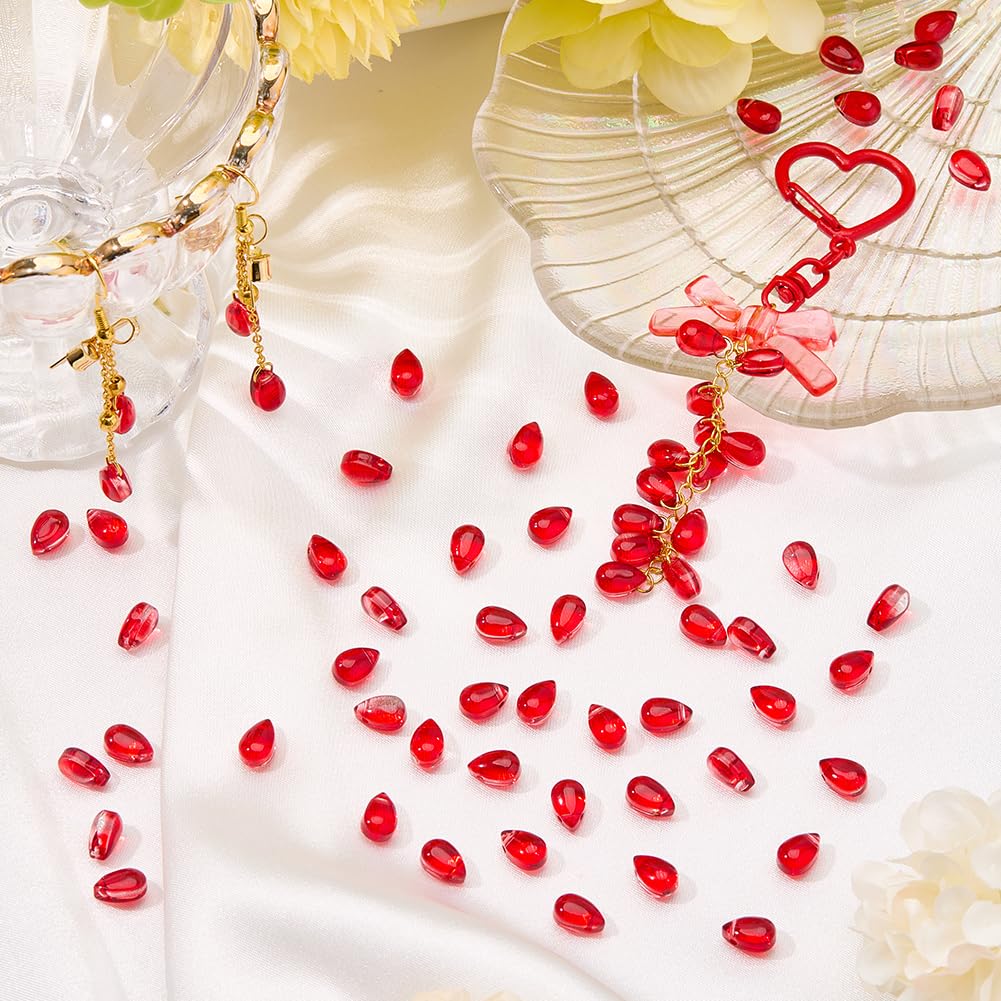SOFPLATE 1 Box 200Pcs Red Crystal Teardrop Beads Bulk Transparent Glass Beads 9x6mm Water Drop Top Drilled Chandelier Charms Pendant Loose Spacers for Earrings Bracelet Necklace Jewellery Making Craft - Image 3
