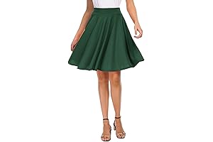 Green A-Line Skirt: EXCHIC Casual Stretchy Flared Mini Skater Skirt