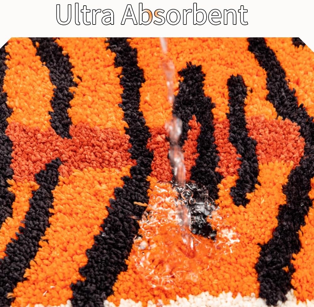 Tiger Bath Mat for Bathroom, Cute Orange Tiger Cartoon Non Slip Animal Shaped Absorbent Small Bathtub Rug Bathroom Decor Aesthetic Plush Shower Rugs 21.4inx32.2in