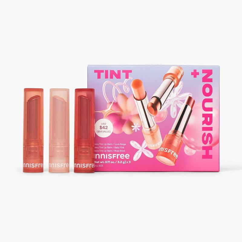 Bálsamo labial Dewy Tint | Bálsamo tintado coreano con acabado natural | Lápiz labial transparente hidratante para labios secos | Disponible en 4 tonos y juegos de regalo